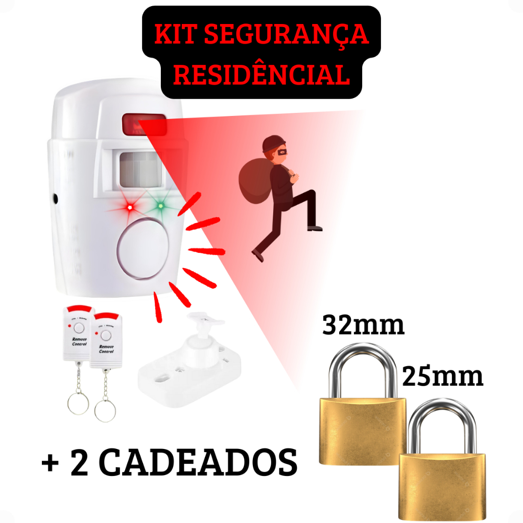 Kit Alarme Residencial Sem Fio Sensor De Presença + 2 Controles + 1 Suporte De Fixação