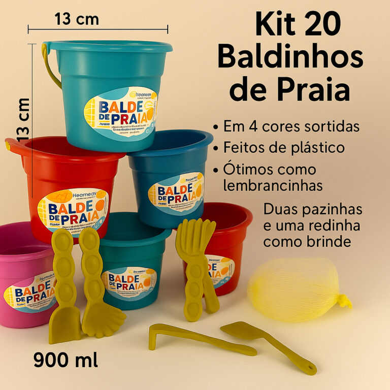 Kit 20 Baldinhos de Praia Infantil Coloridos | Lem