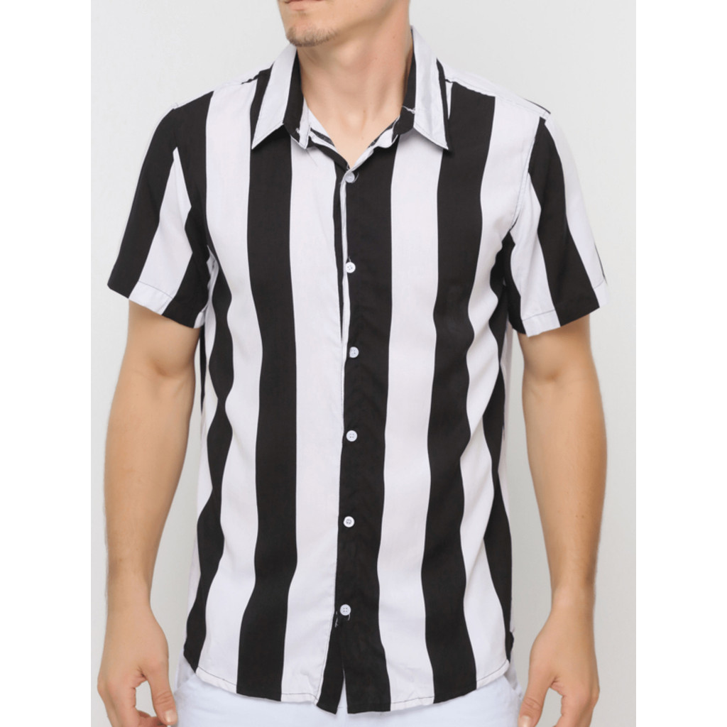 Camiseta Praia Preto E Branco Costura Manga Curta Verão