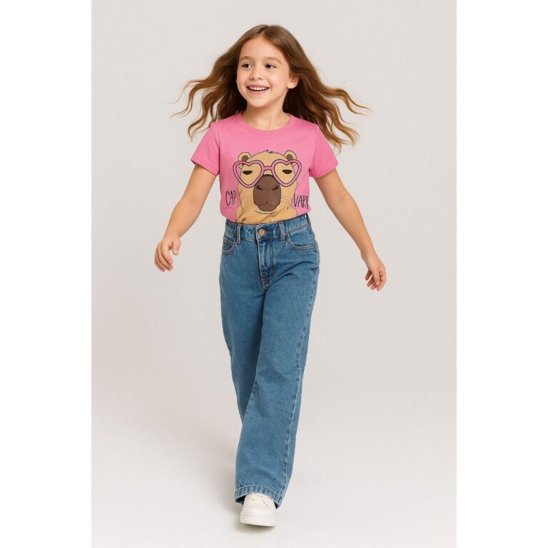 Calça wid leg Infantil Menina Cintura Alta Confor