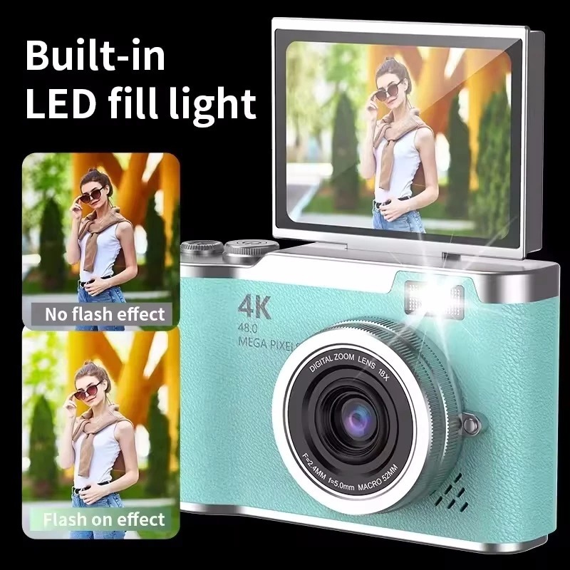 Câmera digital CCD 8X com zoom, tela de 2,4 LED, funções de flip, foco automático, perfeita para ini