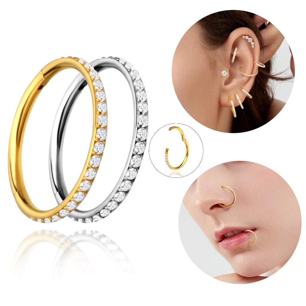 Piercing Argola Clik Aço Cirúrgico Zircônia Cravejada Septril, Rook, Conch, Nariz Cultura do Marina
