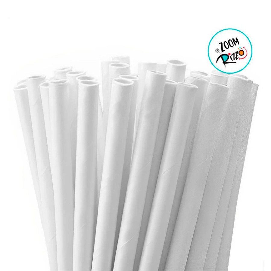 Canudo de Papel Liso – Branco – 22cm – 100 unidades – Cromus – Rizzo