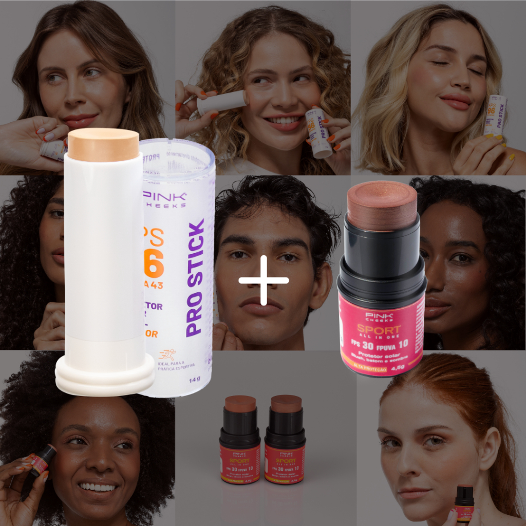PROTETOR SOLAR MULTIFUNCIONAL + BLUSH EM BASTÃO PINK CHEEKS ORIGINAL SUPER COMBO