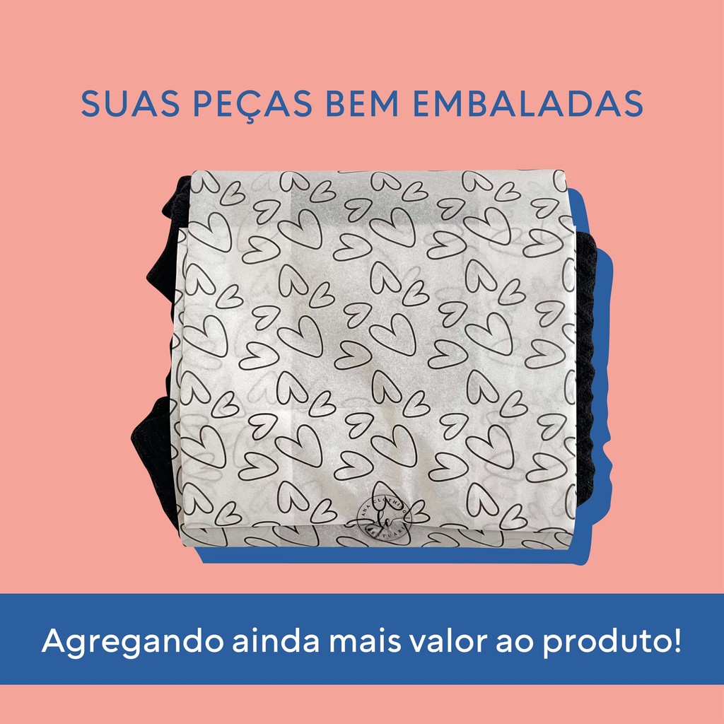 Papel De Seda Premium Estampa Coração Kit com 50 Folhas Delicada e Sofisticadas Para Lojas Roupas At