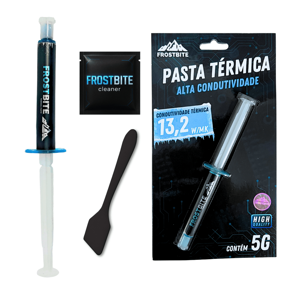 Pasta Térmica Prata 5g com Box Case – 13,2 W/MK Frostbite Silver Alta Condutividade + Espátula + Cle
