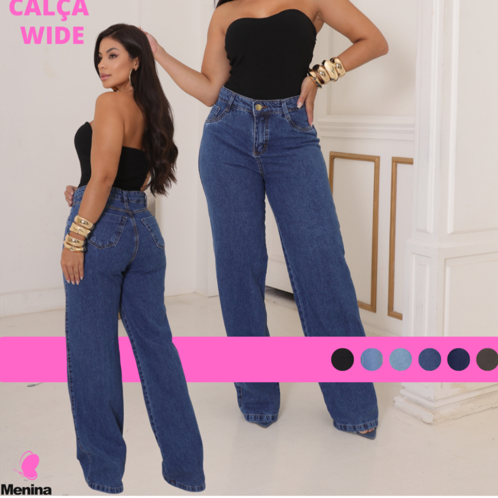 Calça Jeans Wide Leg Feminina Cintura Alta Pantalona 100% Algodão Stillger Destroyed