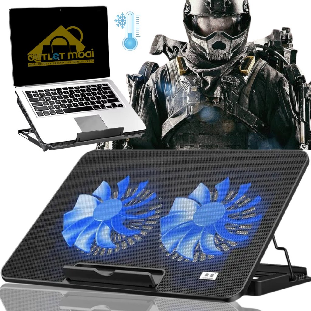Base para Notebook Laptop Ajustável com 2 Coolers de Resfriamento Silencioso