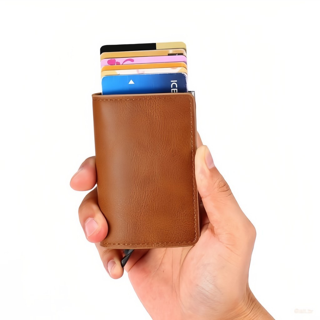 Fibra De Carbono Titular Do CartãO Carteiras Homens Marca Rfid Preto Magia Trifold Couro Fino Mini C