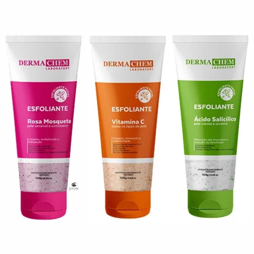 Dermachem – Kit Esfoliante Rosa Mosqueta – Vitamina C – Acido Salicilico – Rosto – Pele – Limpeza