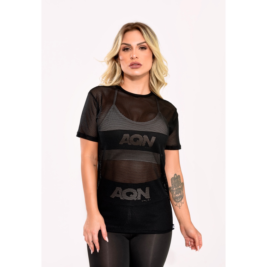 Blusa Fitness de tela Preta Feminina Fitness Academia Casual Adulto AQN SPORT
