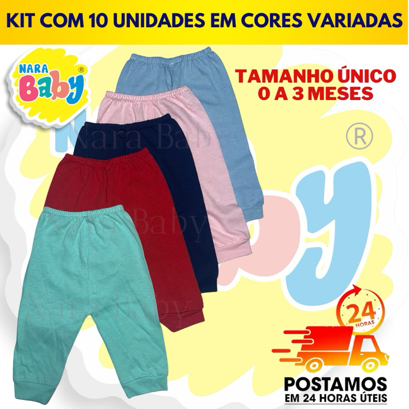 Kit 10 Unidades Mijão Recém Nascido Calça Bebê Sem Pé Infantil Cores Lisas