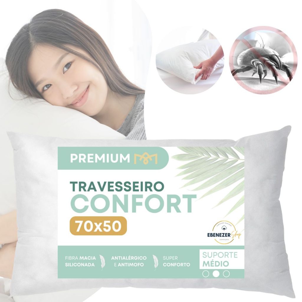 Kit 1,2 e 4 Travesseiro Alto Firme Antialérgico 50x70cm Macio Antiácaro Fibra Siliconada Premium
