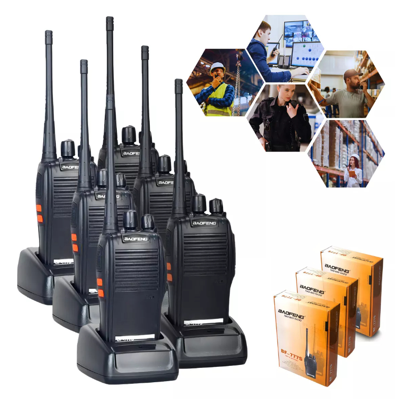 Kit de Rádio Comunicador Walk Talk Baofeng com 16 Canais Alcance de 12Km Profissional Segurança