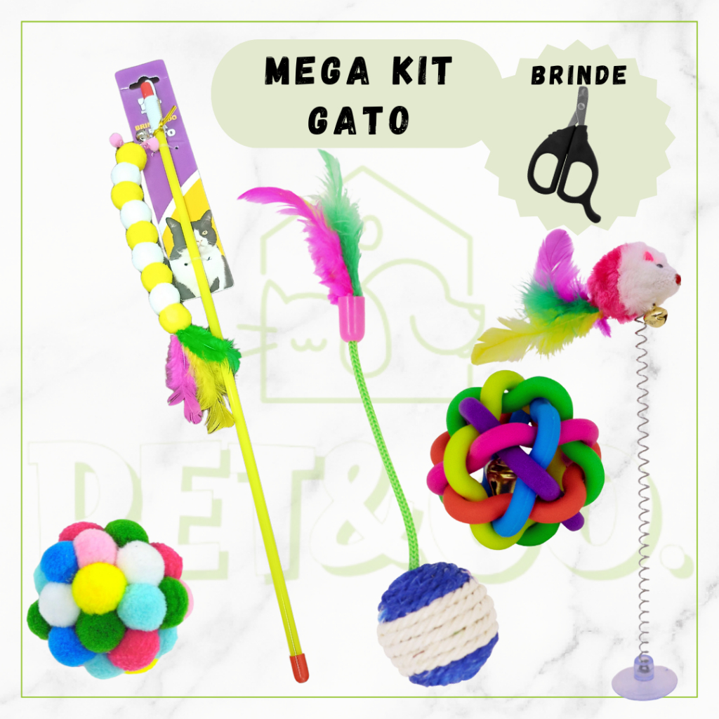 Brinquedos para Gatos Kit com Mola Bolas Varetinha e Mais