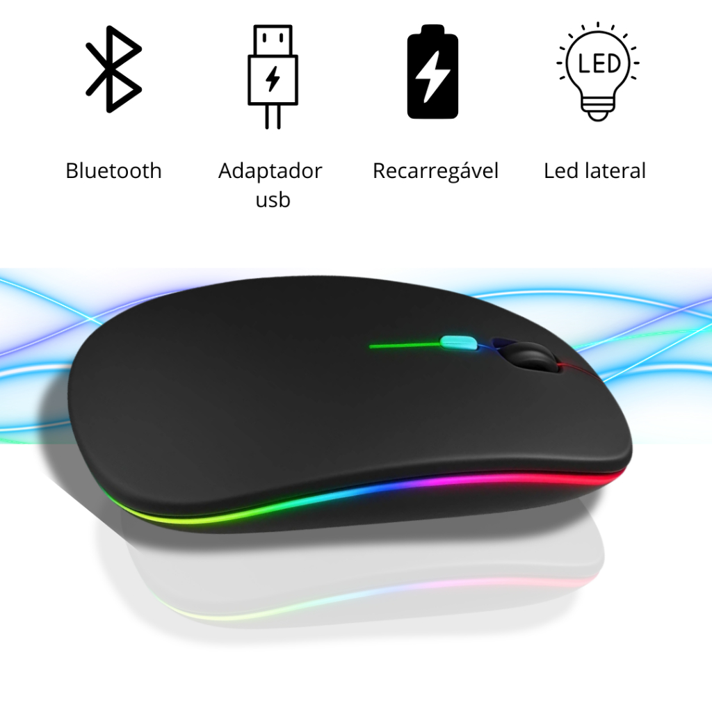 Mouse Sem Fio Bluetooth Portátil Recarregavel Bateria Notebook Tablet Windows mac Linux iPad
