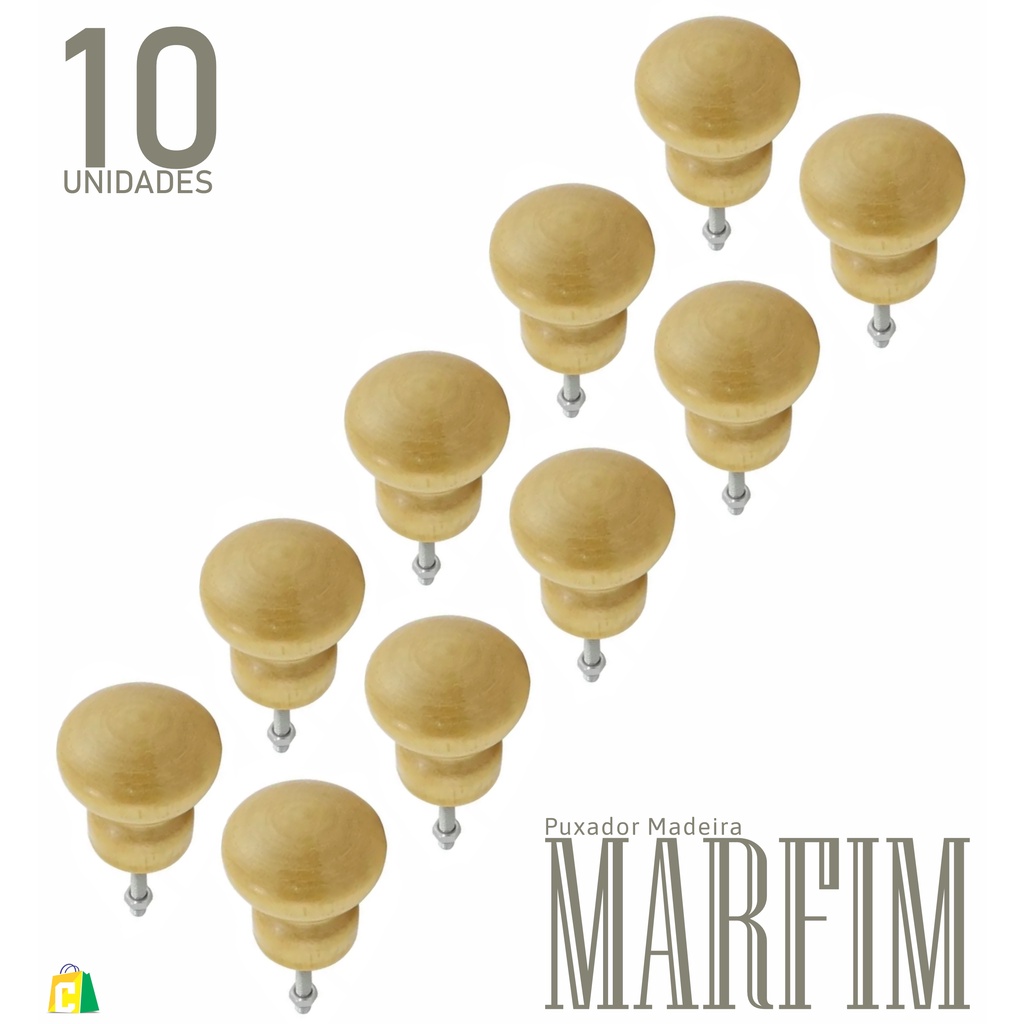 Puxador De Madeira Redondo Oval Bolinha Marfim Gaveta E Porta Kit 10 Peças