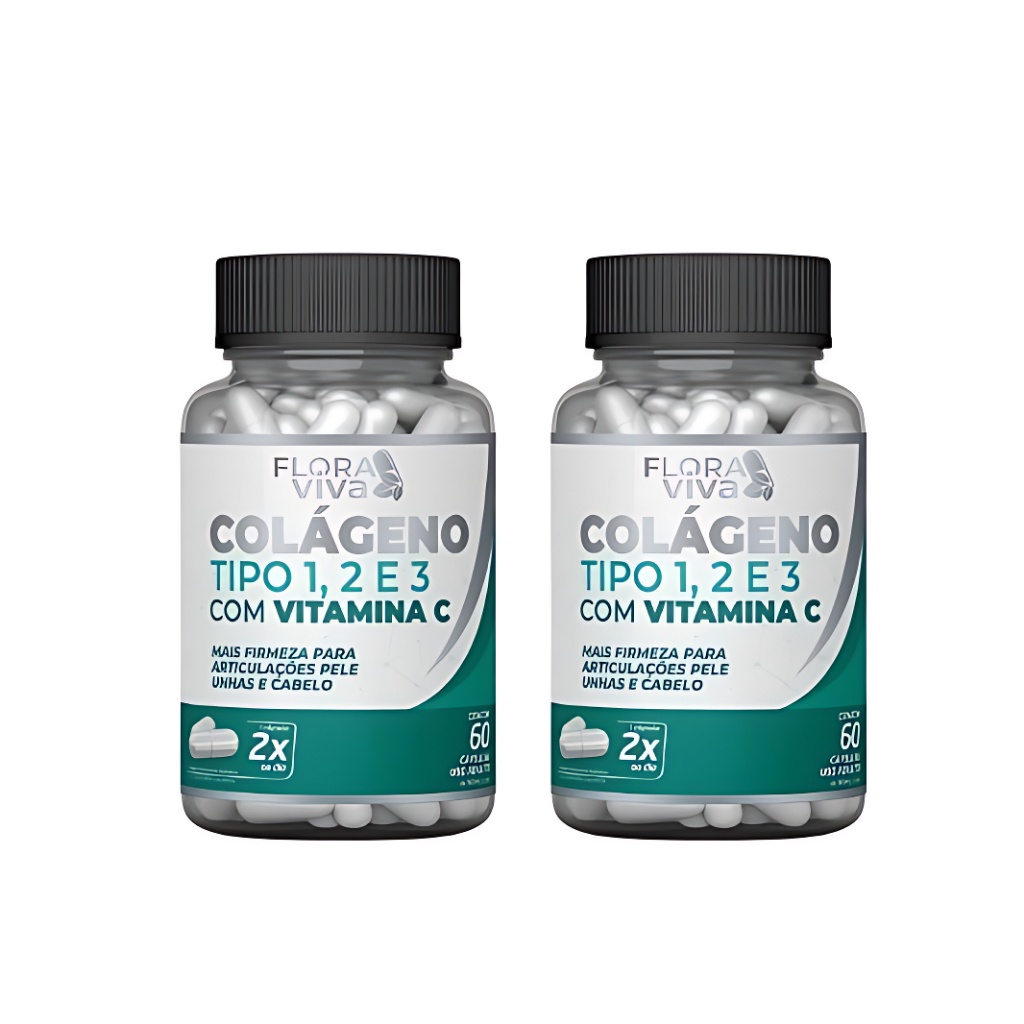 2 Colágeno Tipo 1, 2 e 3 com Vitamina C 60cps – Flora Viva