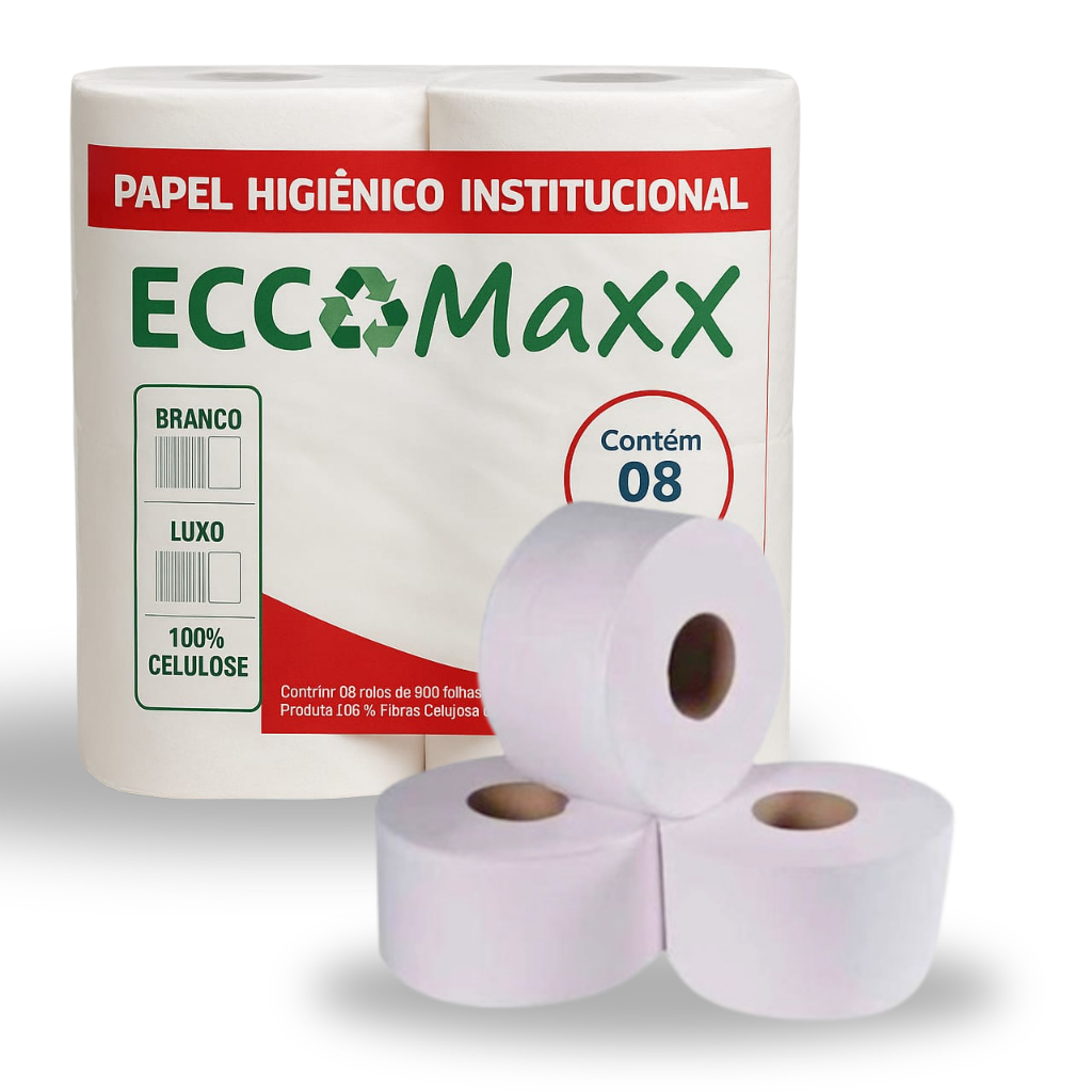 Papel higiênico Rolão institucional Branco Eccomaxx 8 rolos