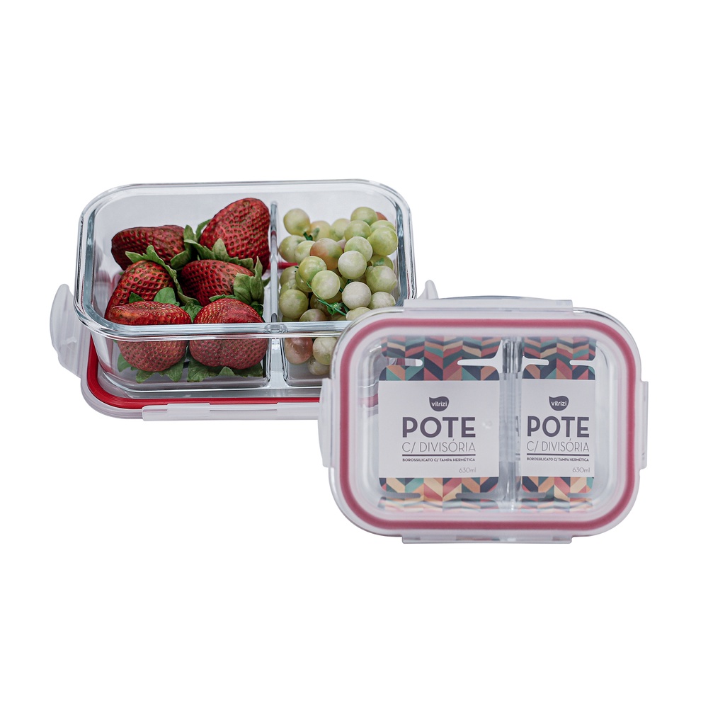 Pote de Vidro Com Divisória e Tampa Hermética 630ml -Vitrizi