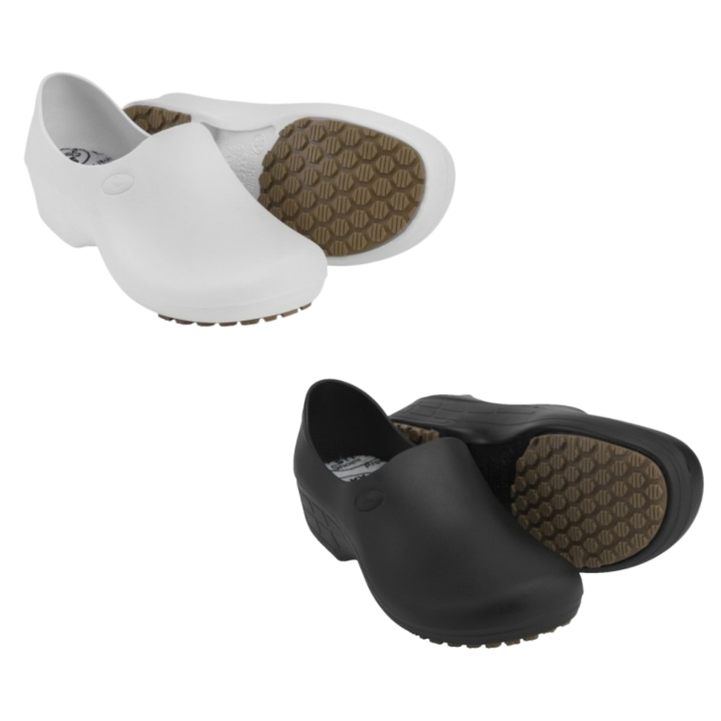 Sapato Borracha Eva Sticky Shoe Preto e Branco de Proteção para Clinicas Hospitais Cozinha Enfermage