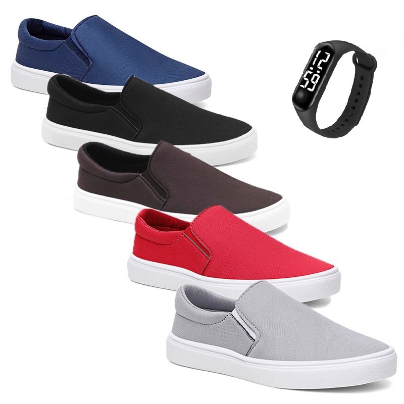 Kit 2 Tênis Sapatênis Iate Casual Tênis Slip on Calce Fácil – Esporte Fino – Unissex + Relógio