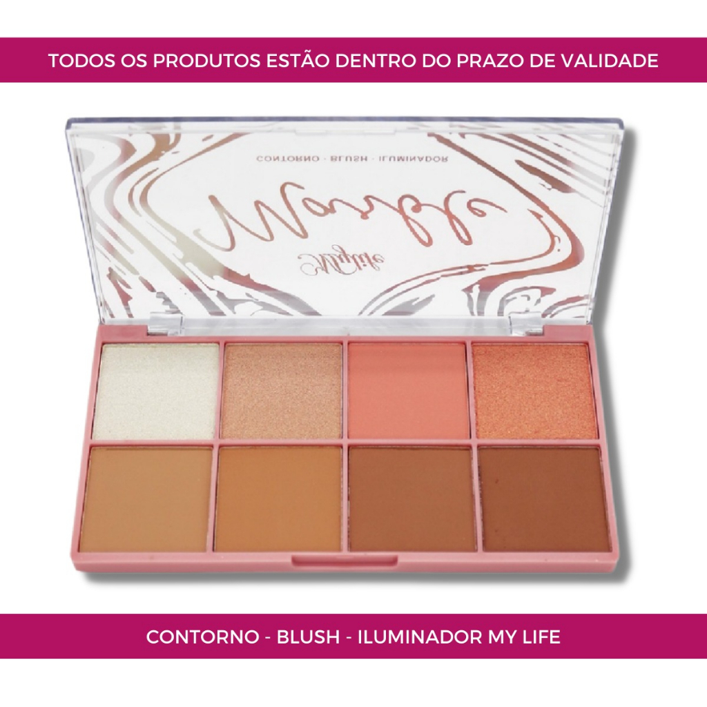 Paleta De Contorno, Blush E Iluminador Marble – Mylife