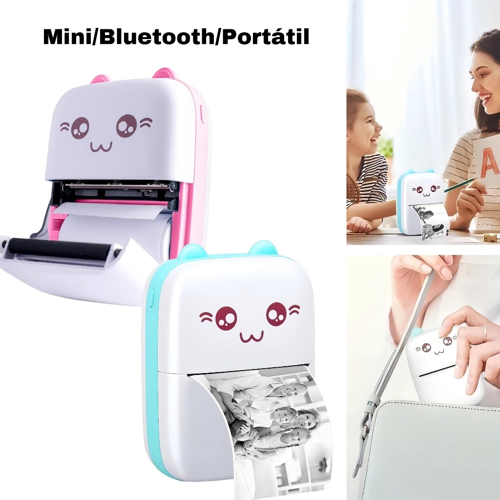 Mini Impressora Térmica Sem Fio Portátil Desenho Animado Foto Bluetooth