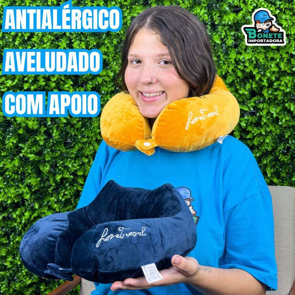 Almofada Cervical de Viagem Aveludada com Zíper