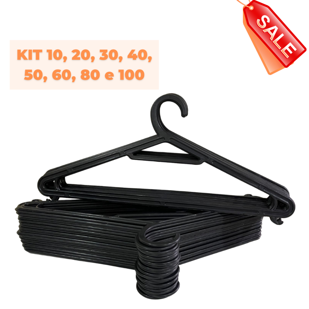 Cabide Adulto Preto Kit 100 – 80 – 60 – 50 -30 – 20 – 10  – Direto da Fábrica G002