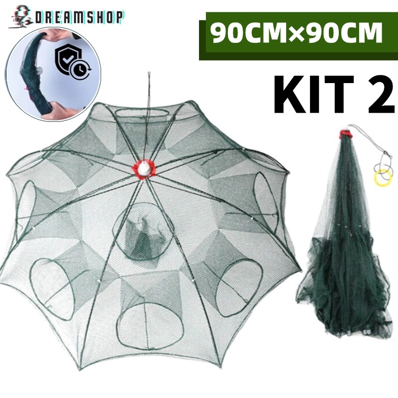 KIT 4 Armadilha Covo Peixe Isca Viva Lambaris Camarões 90x90cm/ peixes com 8 entradas Rede Retrátil