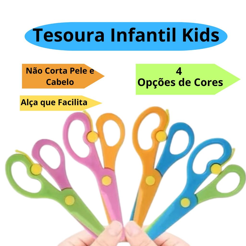 Tesoura Escolar Infantil Kids Não Corta Cabelo Colorido Sem Ponta LeoELeo