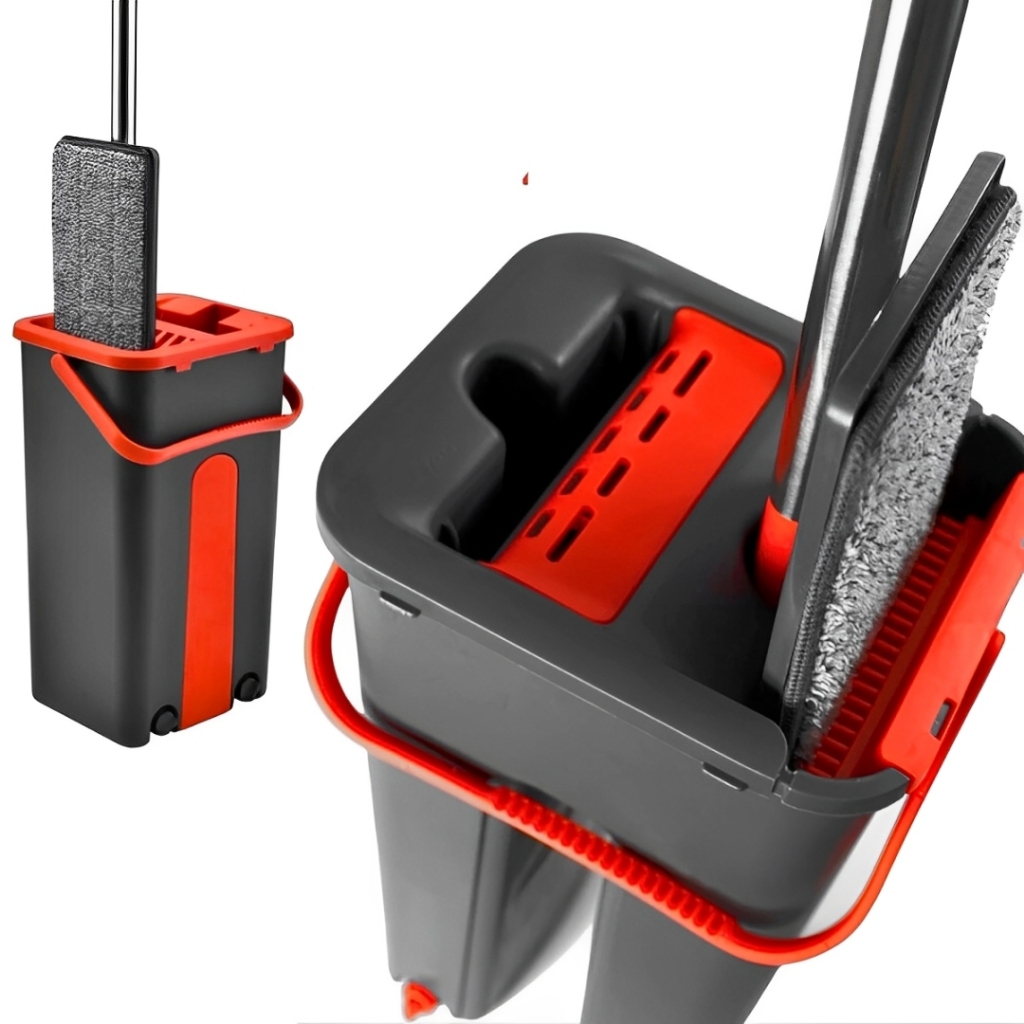 Mop Rodo Flat Mágico Balde Duplo Pequeno Refil Lava Seca Tira Pó Casa Apartamento Limpeza Faxina Chã