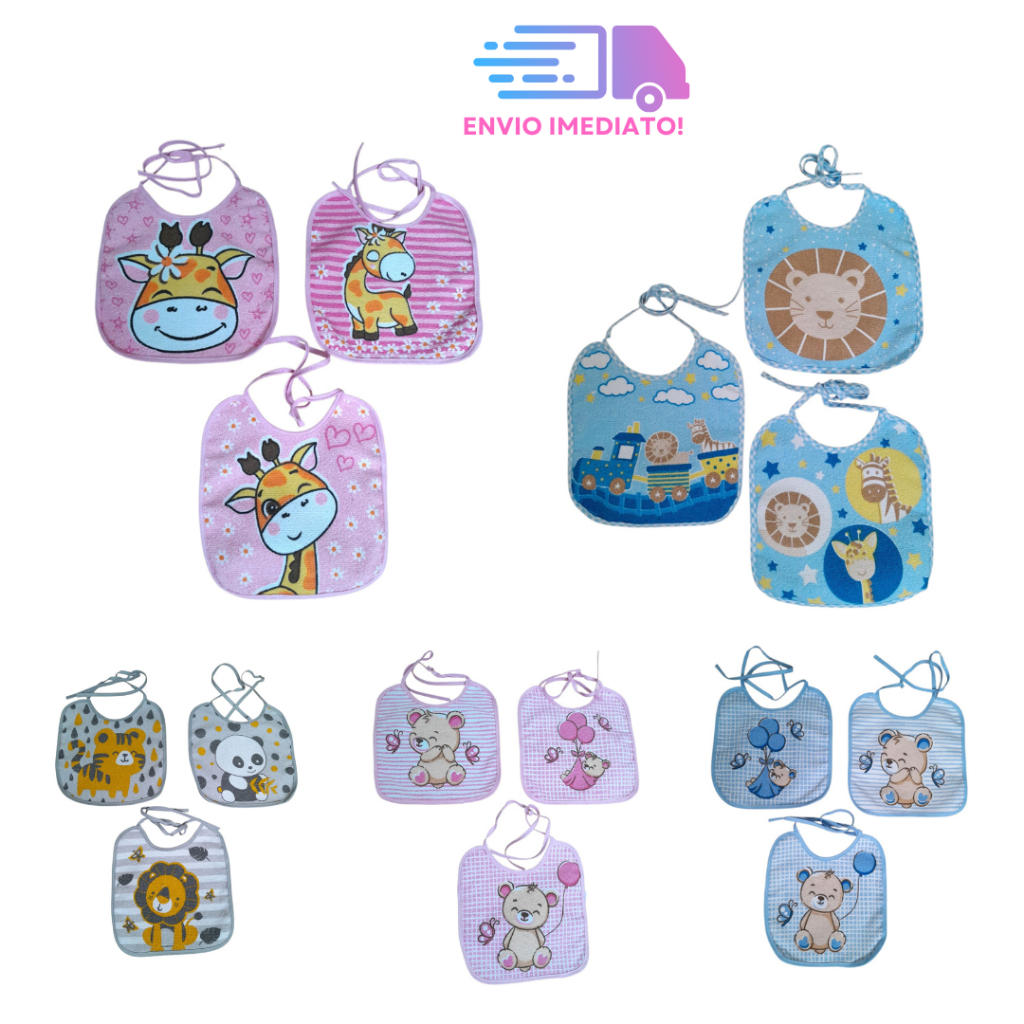 Babador Bebê Felpudo Forro Impermeável 3 unidades 100% Algodão