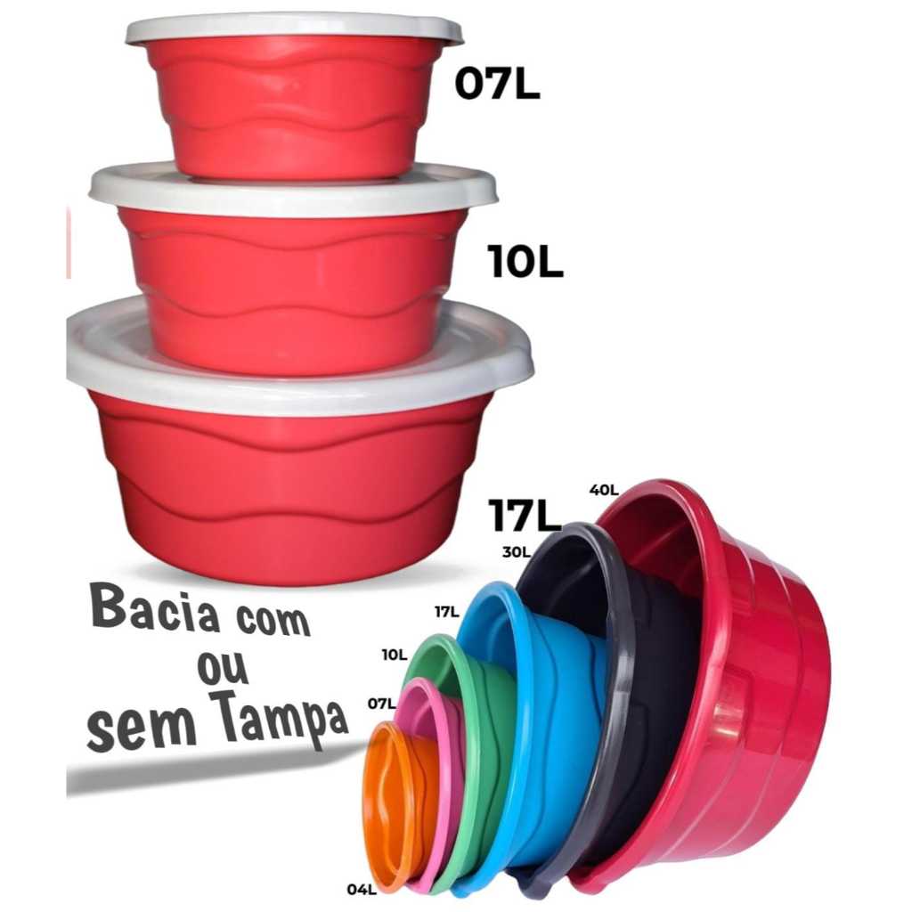 Bacia unitária avulsa com ou sem tampa 2l/4l/7l/12l multiuso churrasco cozinha