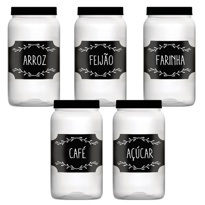 Conjunto de 5 Potes de Mantimento Plástico Arroz,