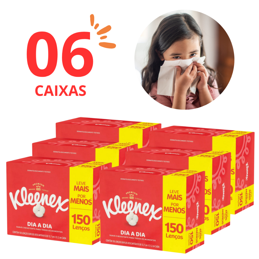 Kit 6 Caixas de Lenço Kleenex Toalhas de Papel Descartáveis Macias