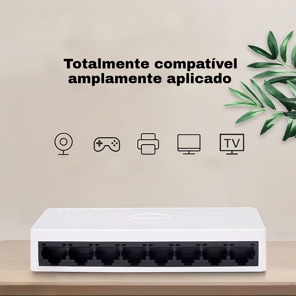 Switch Gigabit 5/8 Portas  Plug and Play, Sem Configuração, Suporta 10/100Mbps para Streaming e Jogo