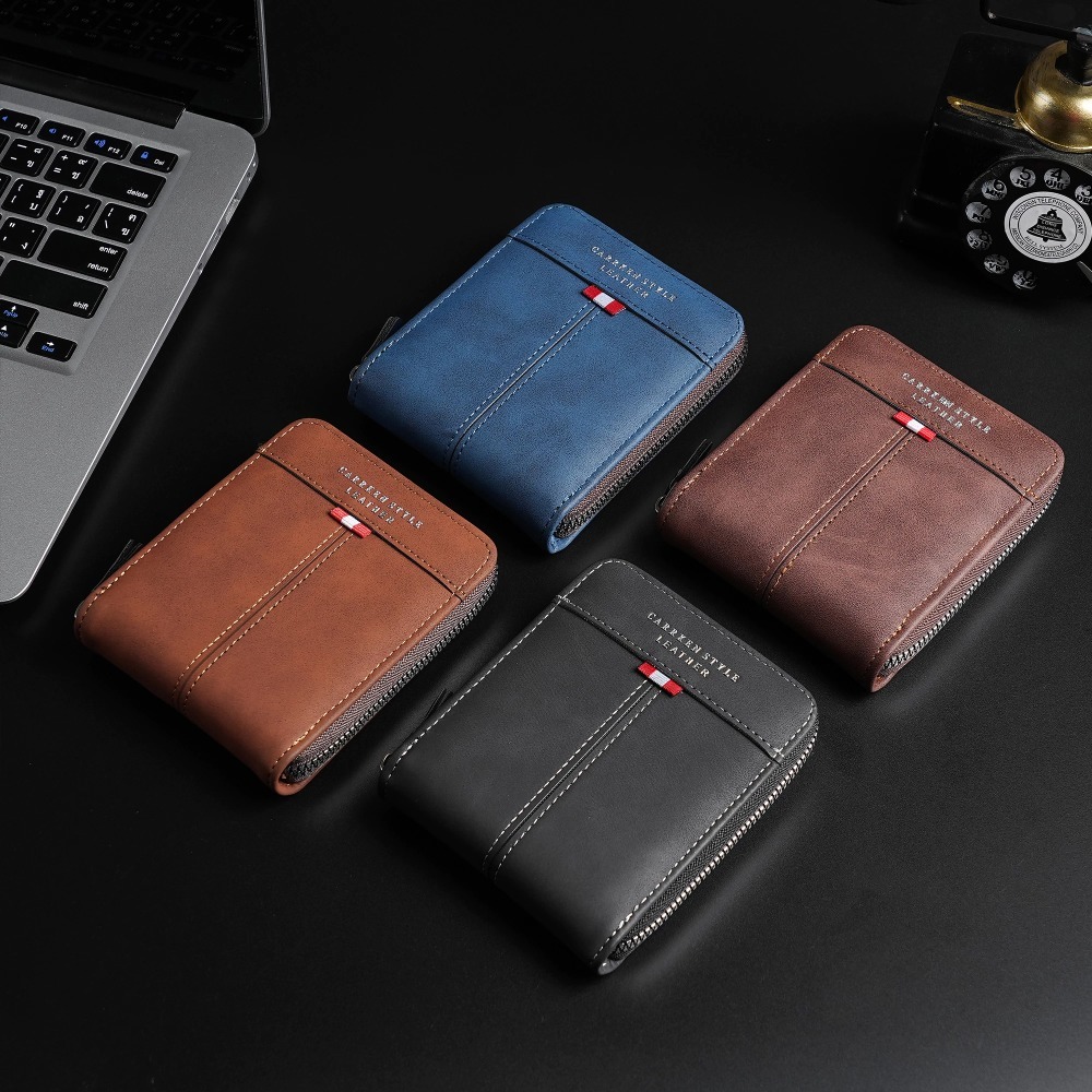 Carteira PU Legítimo Masculina Fechamento Zíper Grande Porta Documentos Moedas Cartão Cédulas Lisa