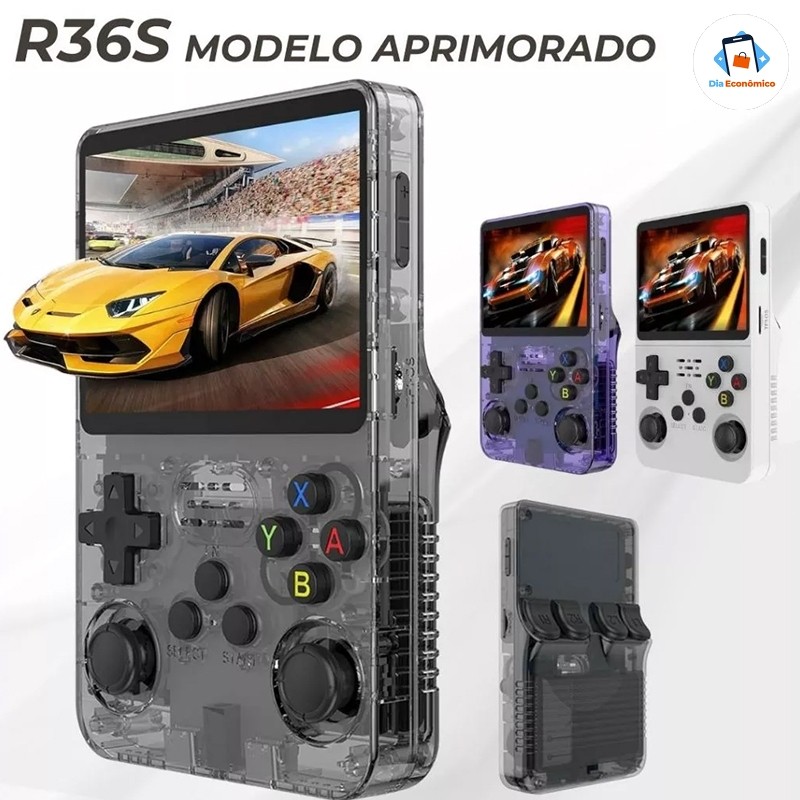 Console R36S portátil tela IPS 3.5 polegadas com 64g Linux + de 15000 jogos vídeo game a pronta entr