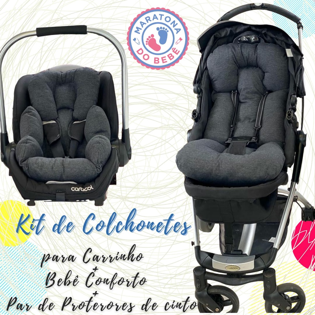 Kit Colchonetes 3 Peças Carrinho Bebê Conforto Premium Varias Cores