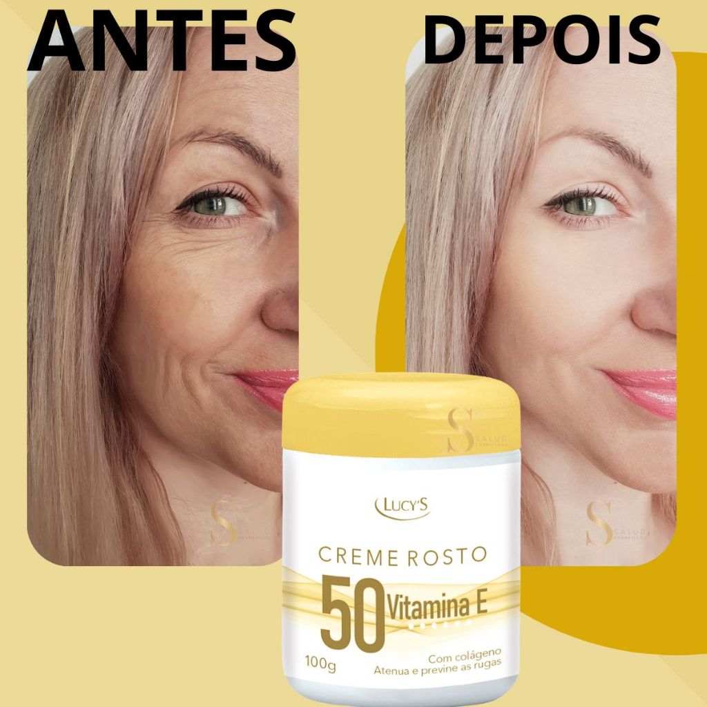 Creme Rosto 50 com Colágeno e Vitamina E Rugas Antirrugas Antissinais Lucys 100g.