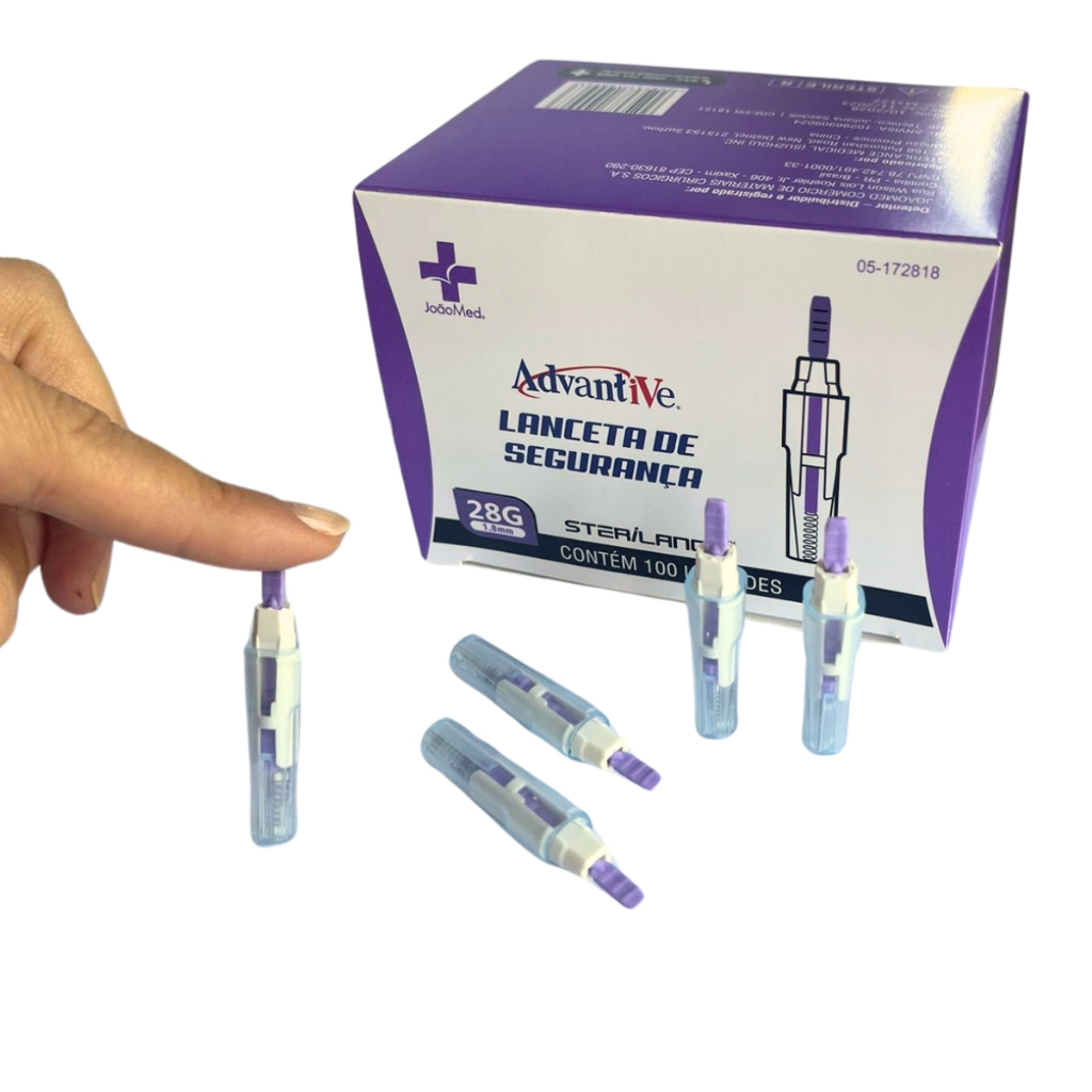 Lanceta De Segurança 28g/1,8mm Caixa 100 Und – Advantive Soft – Controle da Glicose/Glicemia Lanceta