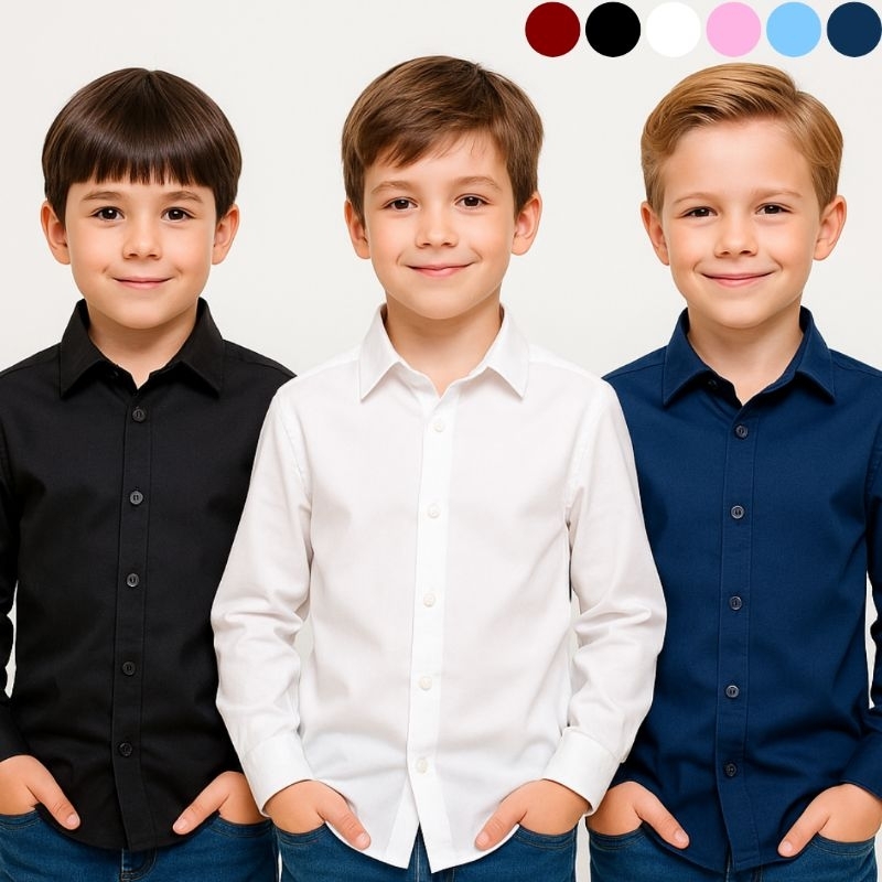 Camisa Infantil Social Manga Longa Diversas Cores Algodão Menino