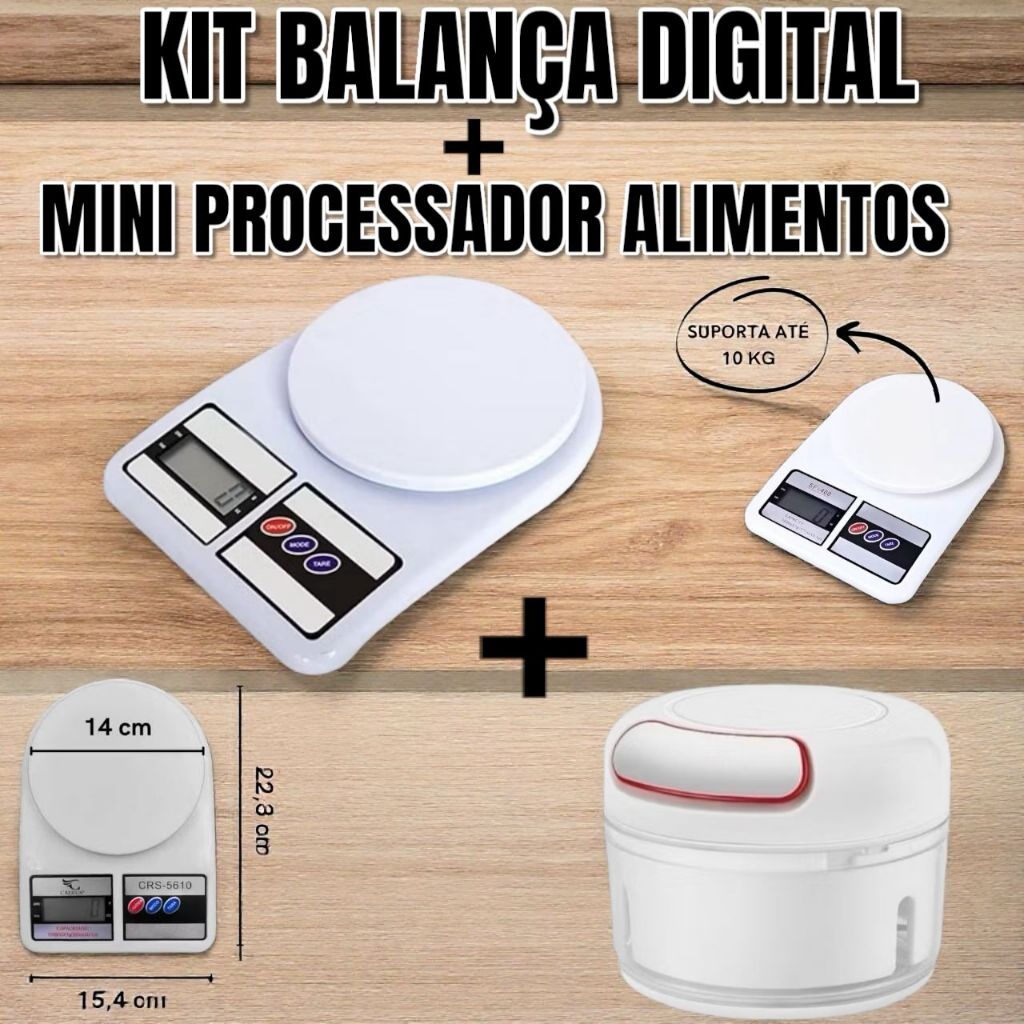 Balança Digital Cozinha Kit 2 itens Processador Triturador  Multiuso Domestico e Medição na Academia