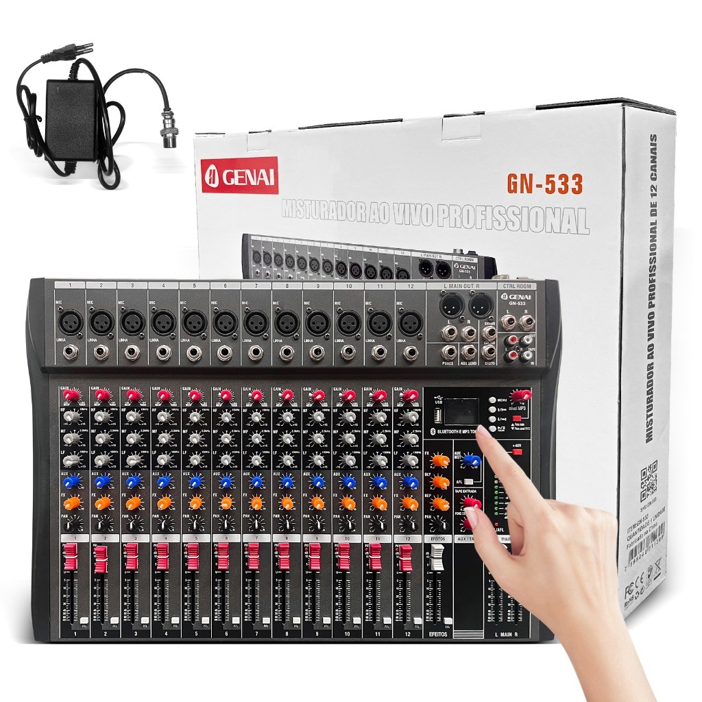 Misturador de áudio de estúdio profissional de 12 canais Reprodução e gravação USB Misturador de DJ