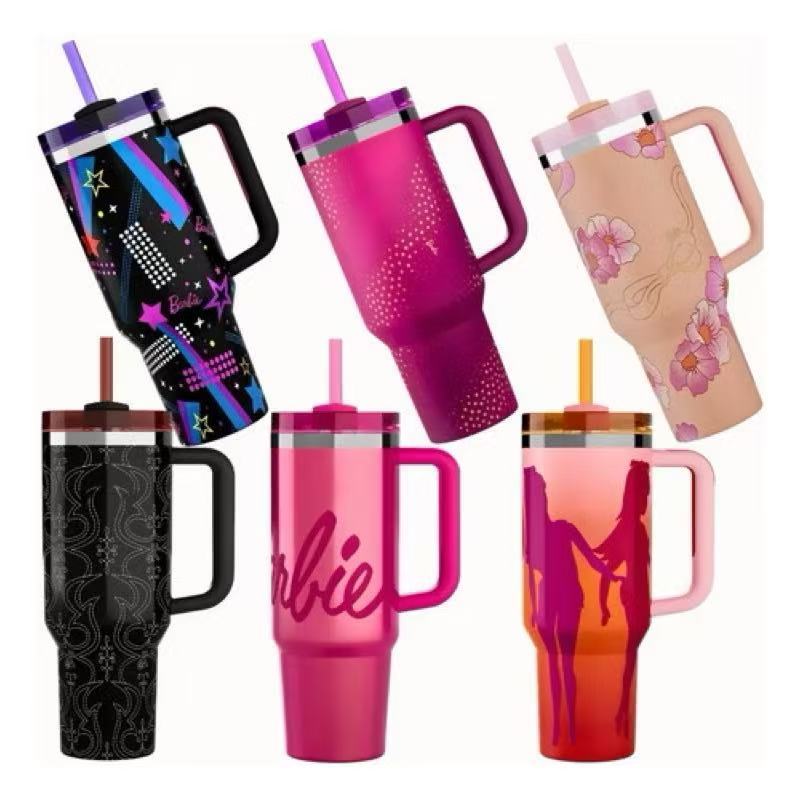 Copo Termico 1200ML Aço INOX Barbie Com Tampa e Canudo de Plastico SEM LOGO