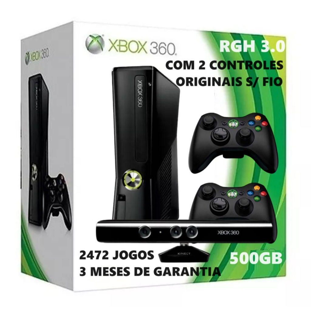 Console Xbox 360 Destravado RGH 3.0 Exploit 500GB 2472 Jogos Slim Super Slim ou FAT