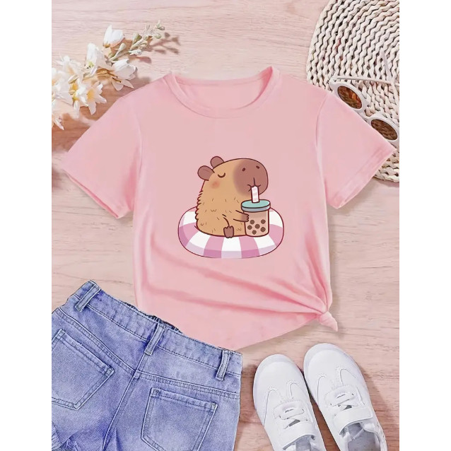Camiseta Infantil Menina Capivara Boia T-shirt Kid