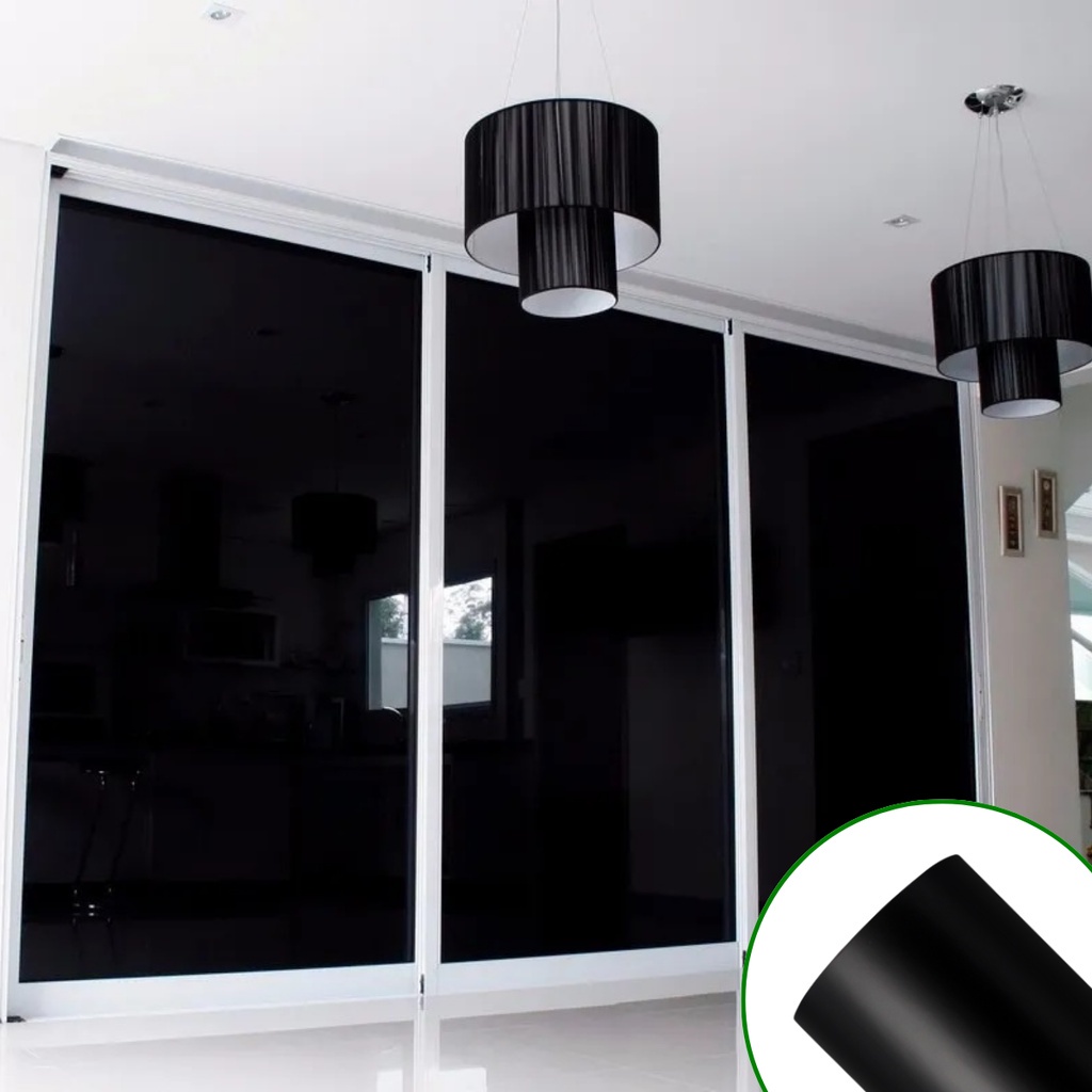 Película Auto Adesiva Vinil Preto Blackout Isola Luz Solar Janela Vidro Porta